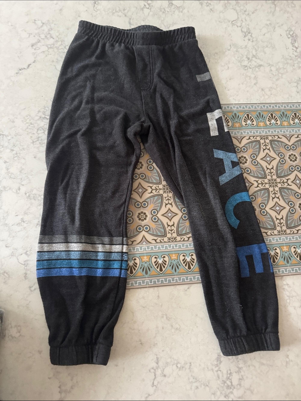 Chaser Black Jogger Pants with Blue & Gray Stripes